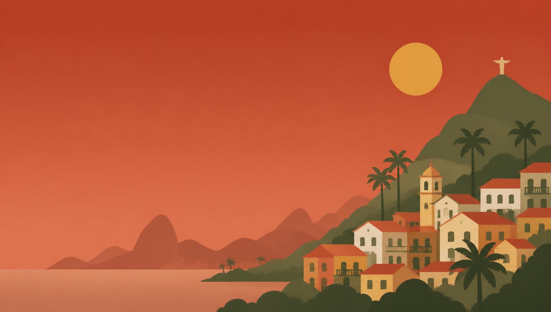Ilustração de um destino turístico brasileiro ao entardecer