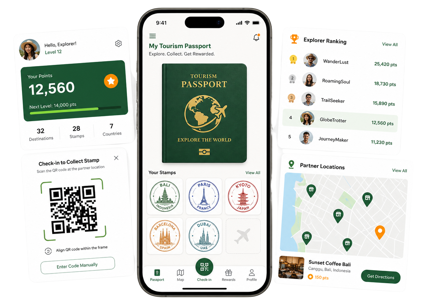 Telas do aplicativo Passaporte Turístico